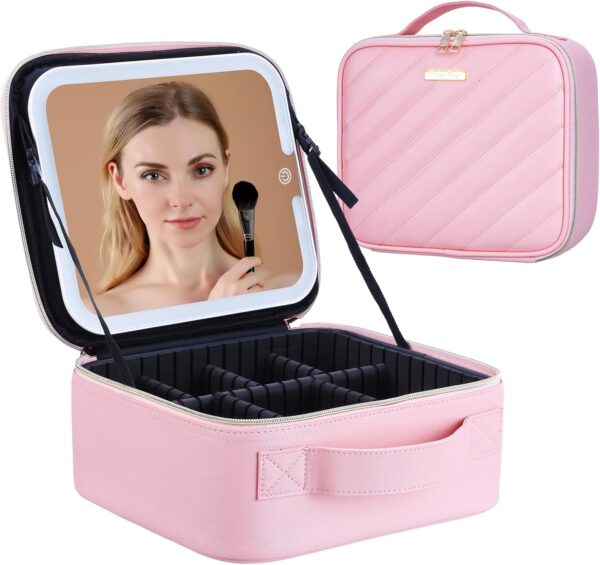 Pretty Comy Travel Makeup Bag with Led Mirror, Portable